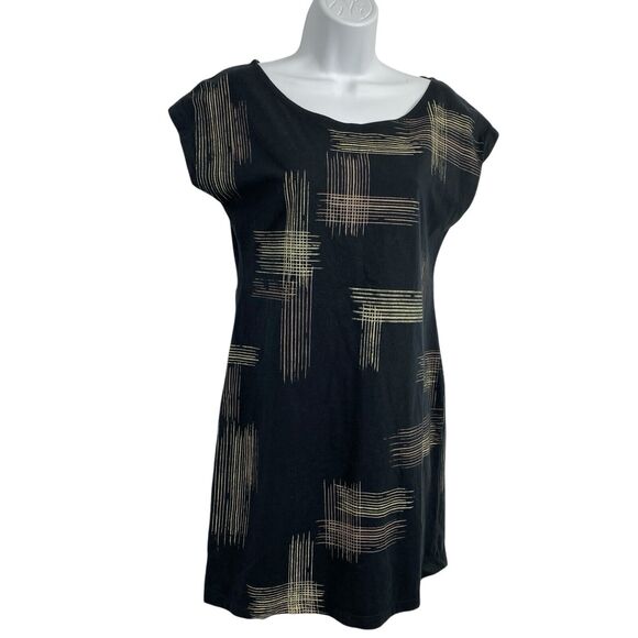Zero Waste Tonle Tunic Dress size Small Black Abstract Stripe Cap sleeves Pullov - Picture 1 of 9
